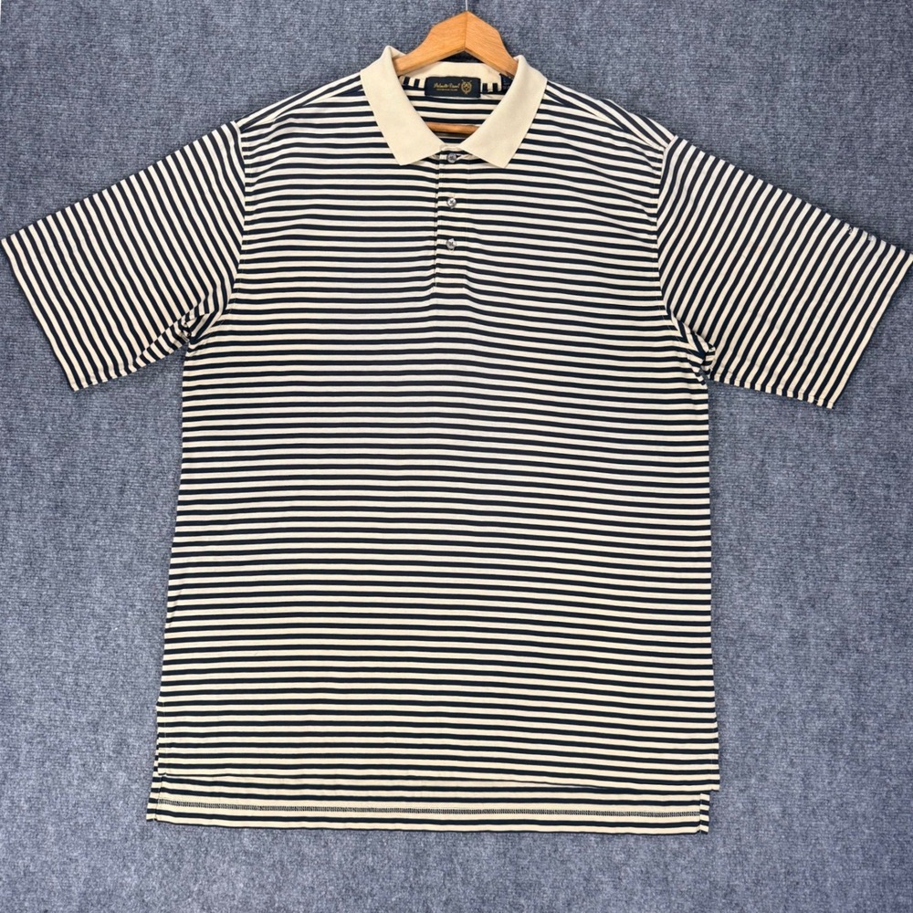 Palmetto Dunes Arthur Hills Men's XL Pima Cotton Navy Ivory Striped Golf Polo